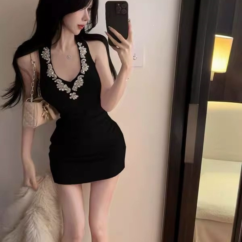 Sparkly Rhinestone Club Party Dress - Sexy Schwarzes One-Shoulder Gerafftes Bodycon-Minikleid mit