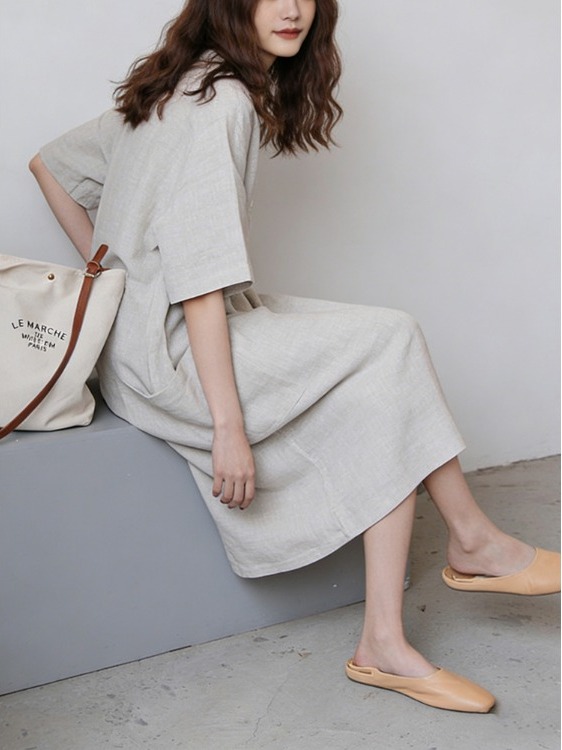 Damen Baumwoll-Leinen Hemdklei – Casual Loose Linen Shirt Dress Bewertung und Preis