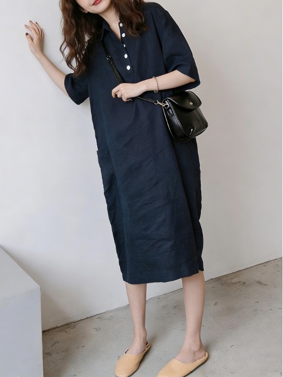 Damen Baumwoll-Leinen Hemdklei – Casual Loose Linen Shirt Dress Bewertung und Preis