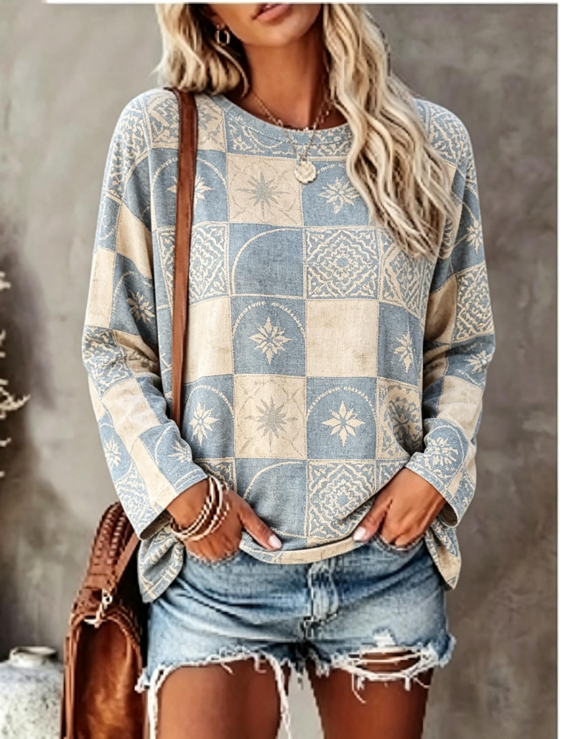Damen-Langarm-T-Shirt, grün-be – Blouses Bewertung und Preis