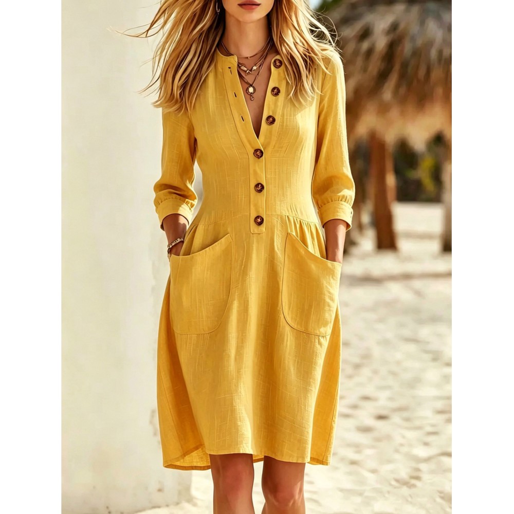 Modisches Leinen-Hemdkleid mit – Casual Loose Linen Shirt Dress Bewertung und Preis