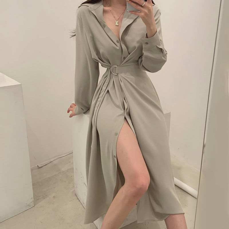 Langärmliges Revershemd-Kleid  – Korean Style A Line Shirt Dress Bewertung und Preis