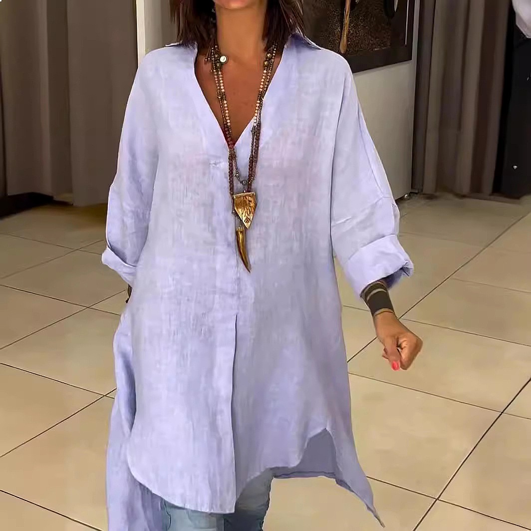 Damen Leinenhemdkleid Locker L – Casual Loose Linen Shirt Dress Bewertung und Preis
