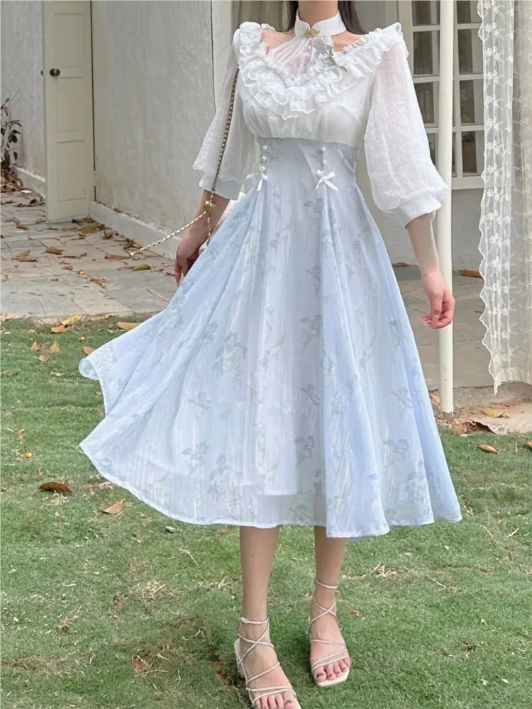 Elegante Frauen Sommer Französ – French Vintage Floral Midi Dress Bewertung und Preis