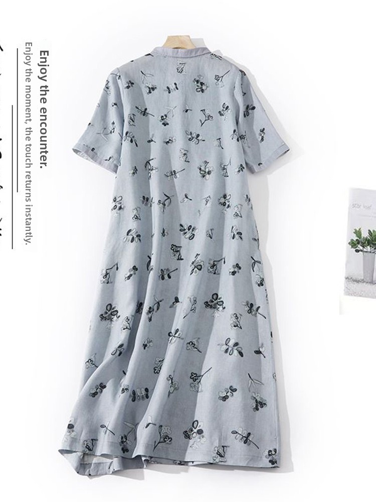 Künstlerisches Blumenmuster Lo – Casual Loose Linen Shirt Dress Bewertung und Preis