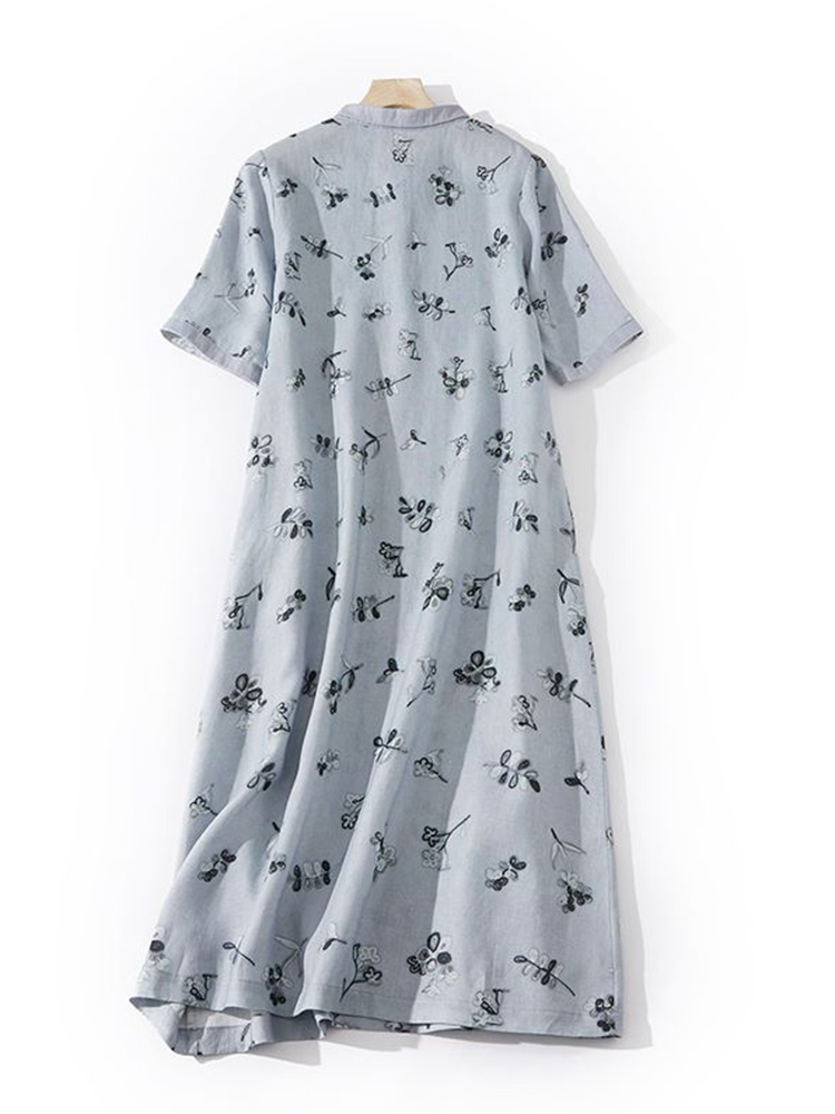 Künstlerisches Blumenmuster Lo – Casual Loose Linen Shirt Dress Bewertung und Preis