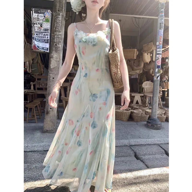 Kawaii Süße Y2k Japanische Mid – French Vintage Floral Midi Dress Bewertung und Preis